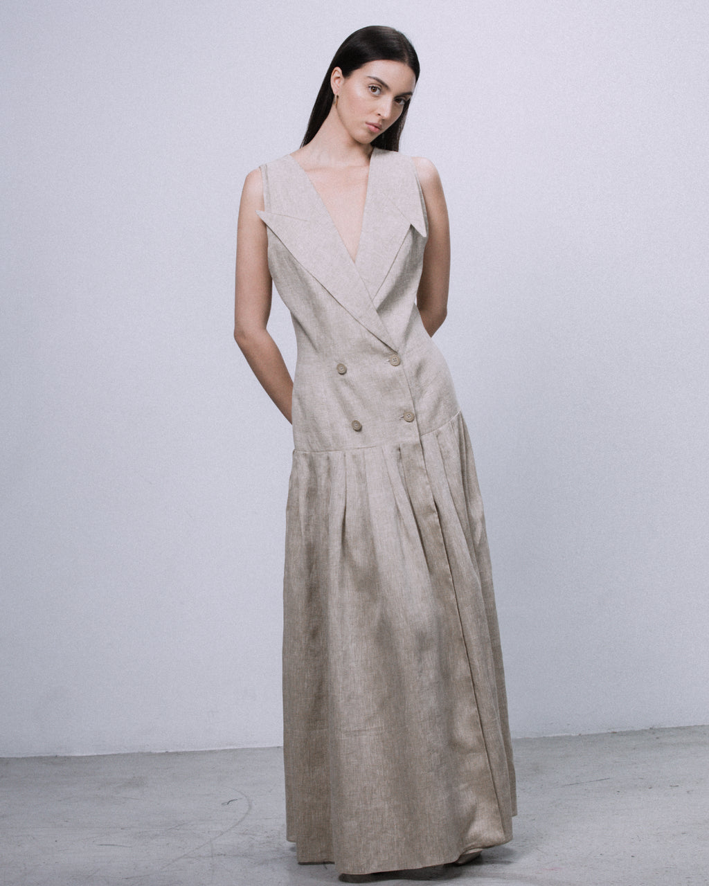 Aveline Asymmetric Collar Maxi Dress