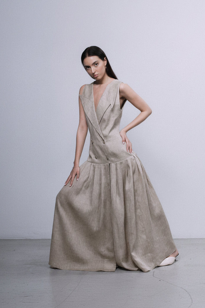 Aveline Asymmetric Collar Maxi Dress