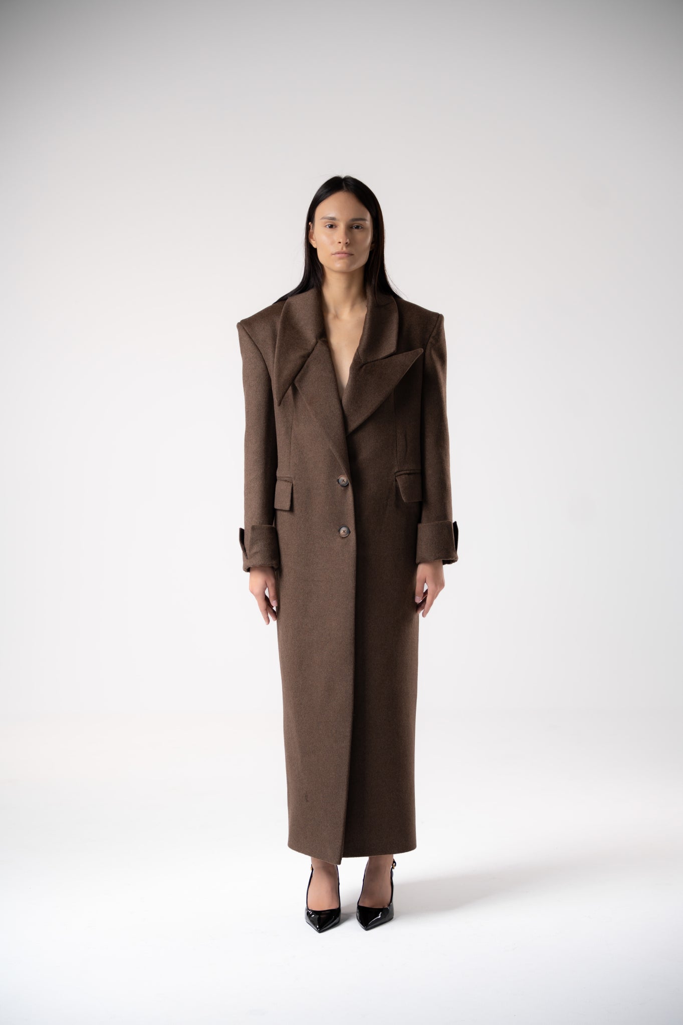 Oblique Asymmetric Collar Cashmere Coat