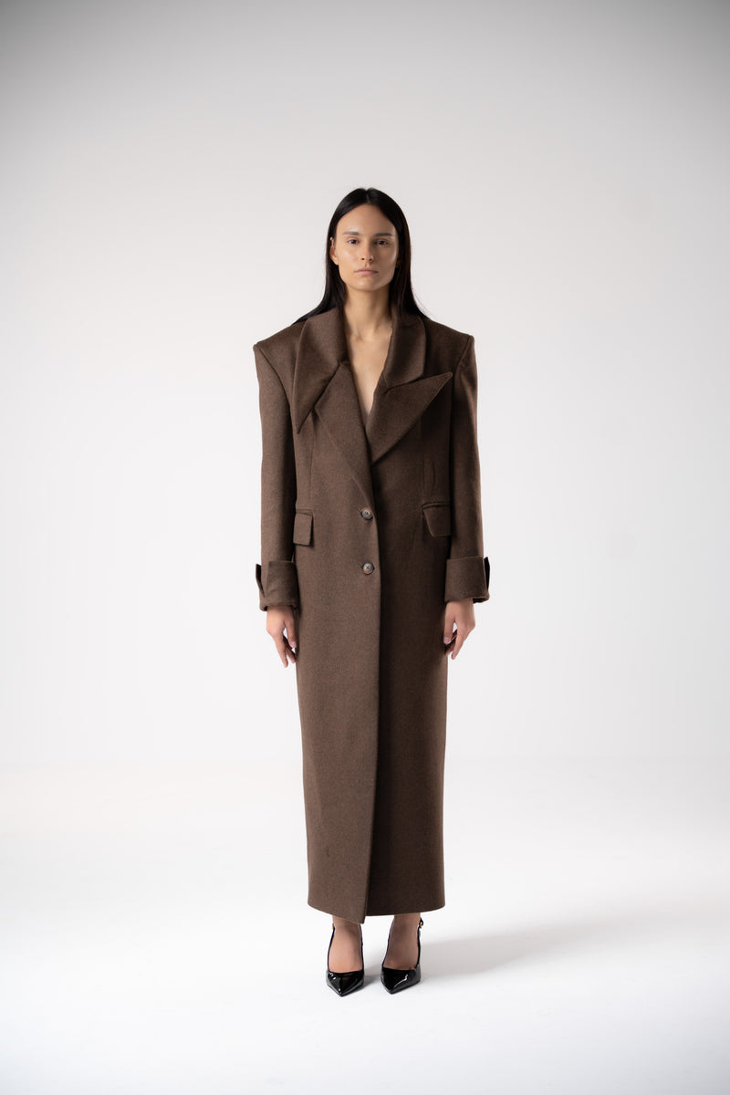 Oblique Asymmetric Collar Cashmere Coat
