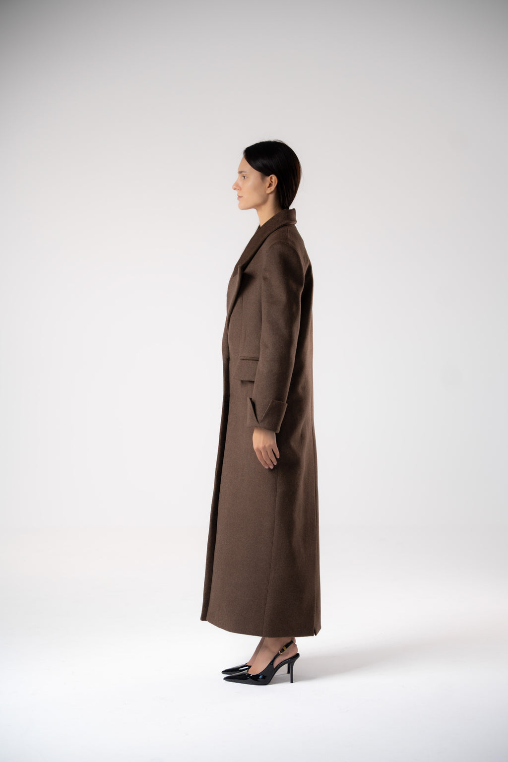 Oblique Asymmetric Collar Cashmere Coat