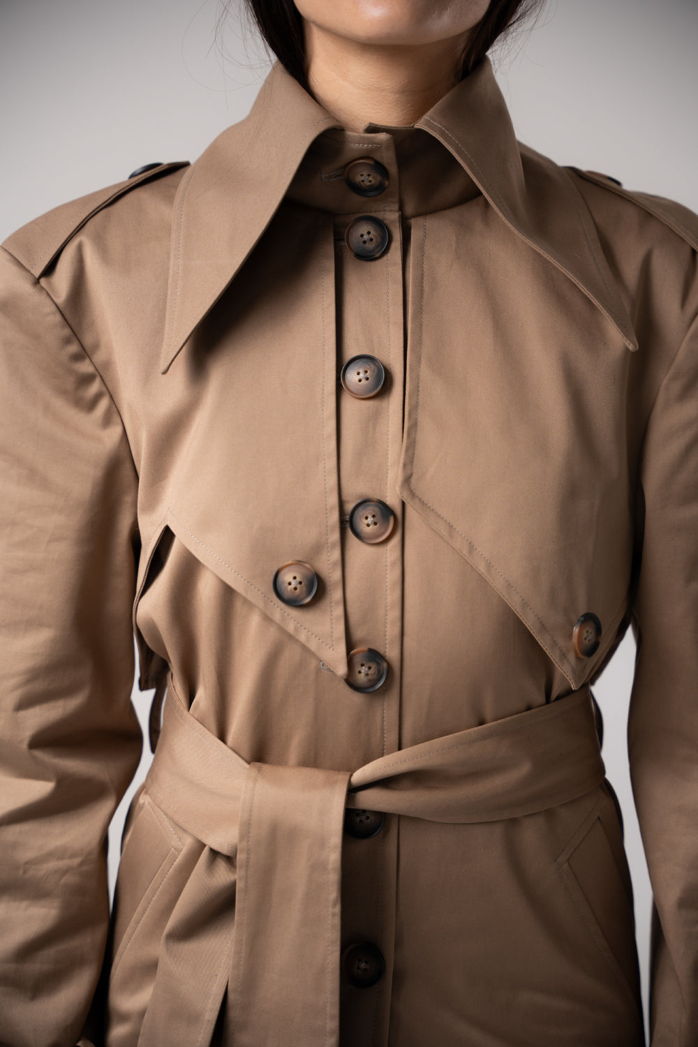 Deco Asymmetric Lapels Trench Coat